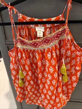 Atelier Orange Floral Tassel Camisole Top